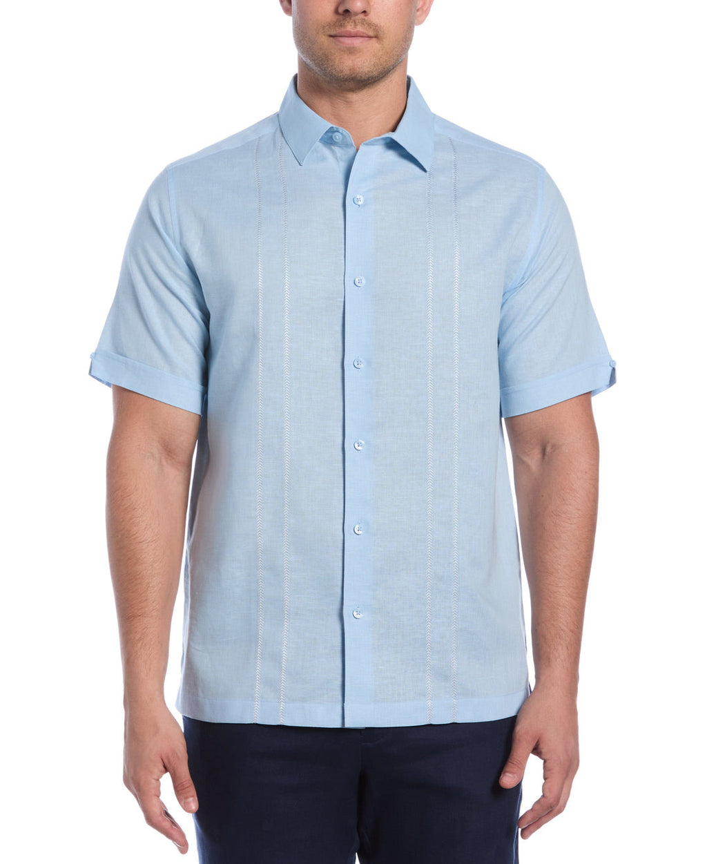 LINEN BLEND EMBROIDERED PANEL SHIRT