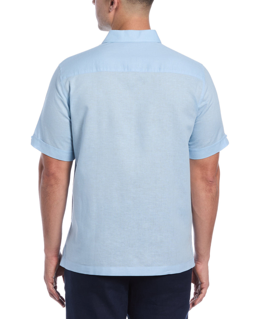 LINEN BLEND EMBROIDERED PANEL SHIRT