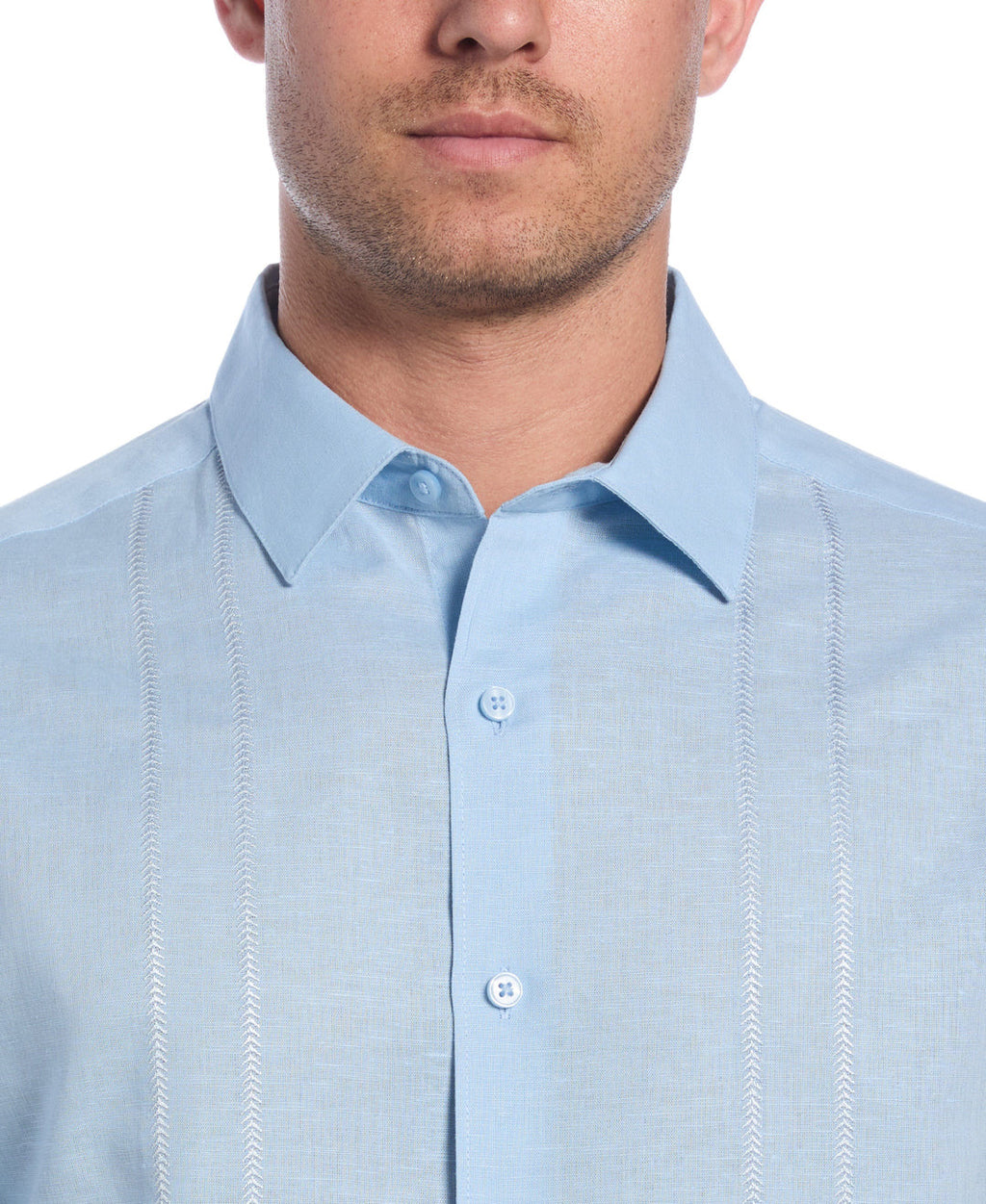 LINEN BLEND EMBROIDERED PANEL SHIRT