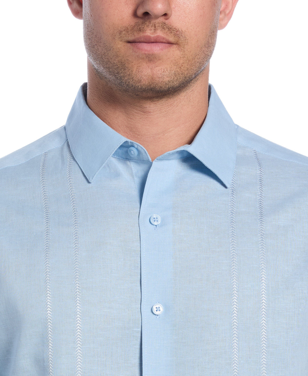 LINEN BLEND EMBROIDERED PANEL SHIRT