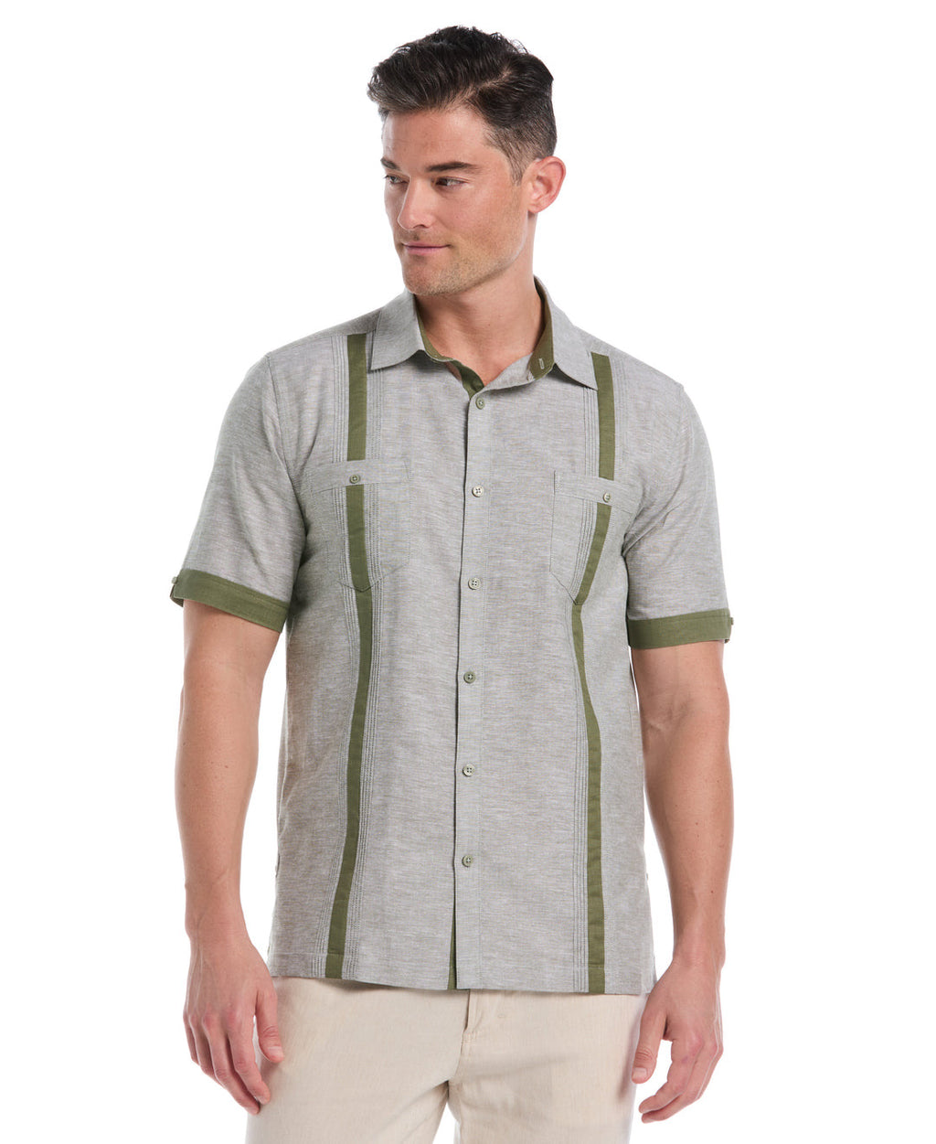 LINEN BLEND CROSS DYE GUAYABERA SHIRT