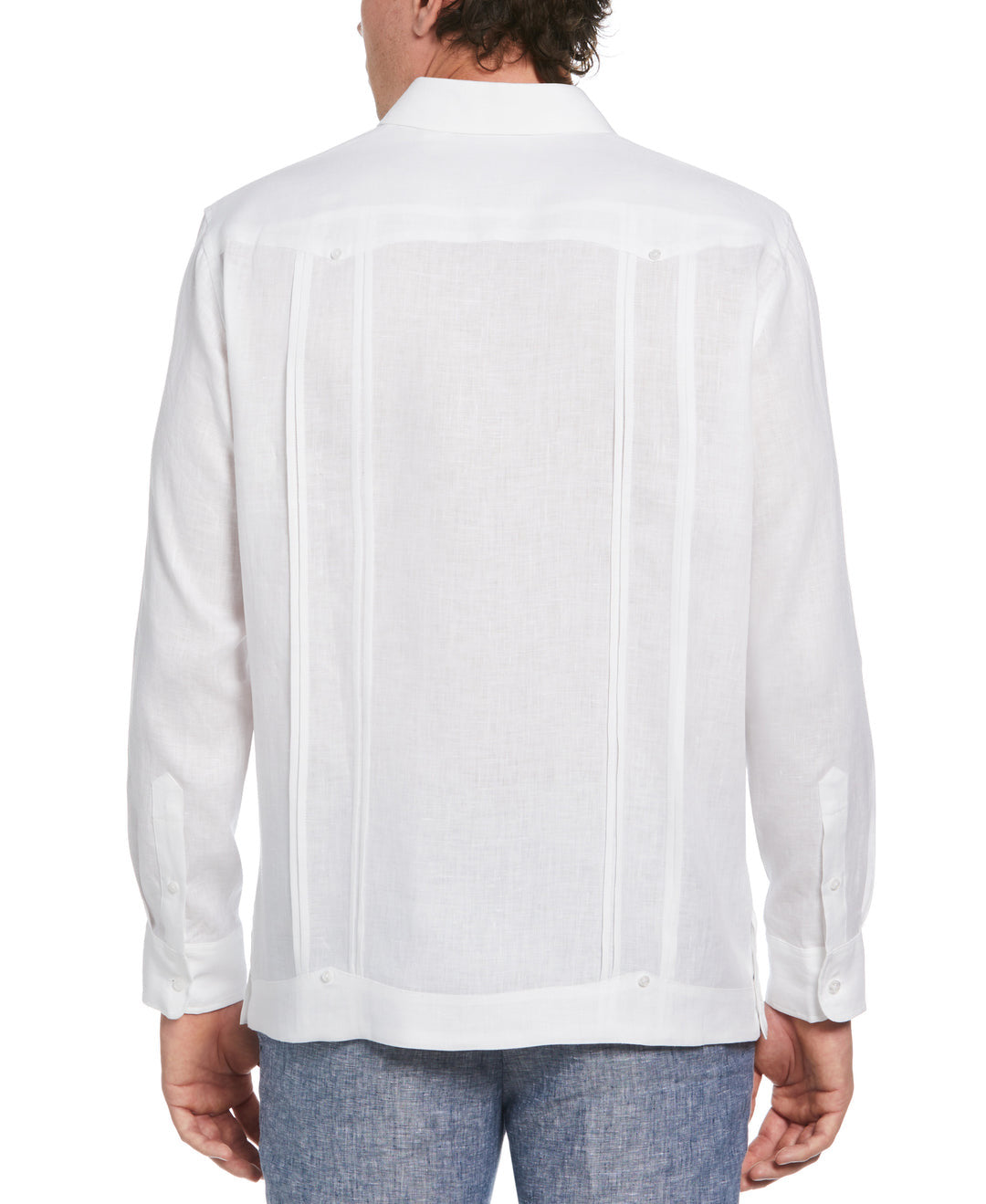 SOLID LINEN GUAYABERA SHIRT WITH CONTRAST EMBROIDERY