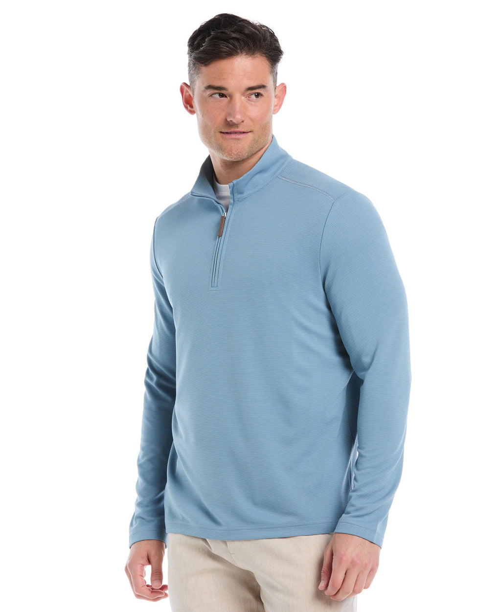 SOLID TEXTURED 1/4 ZIP PULLOVER SWEATER