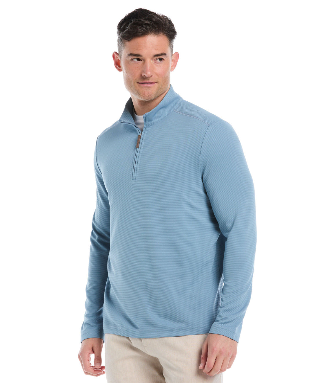 SOLID TEXTURED 1/4 ZIP PULLOVER SWEATER