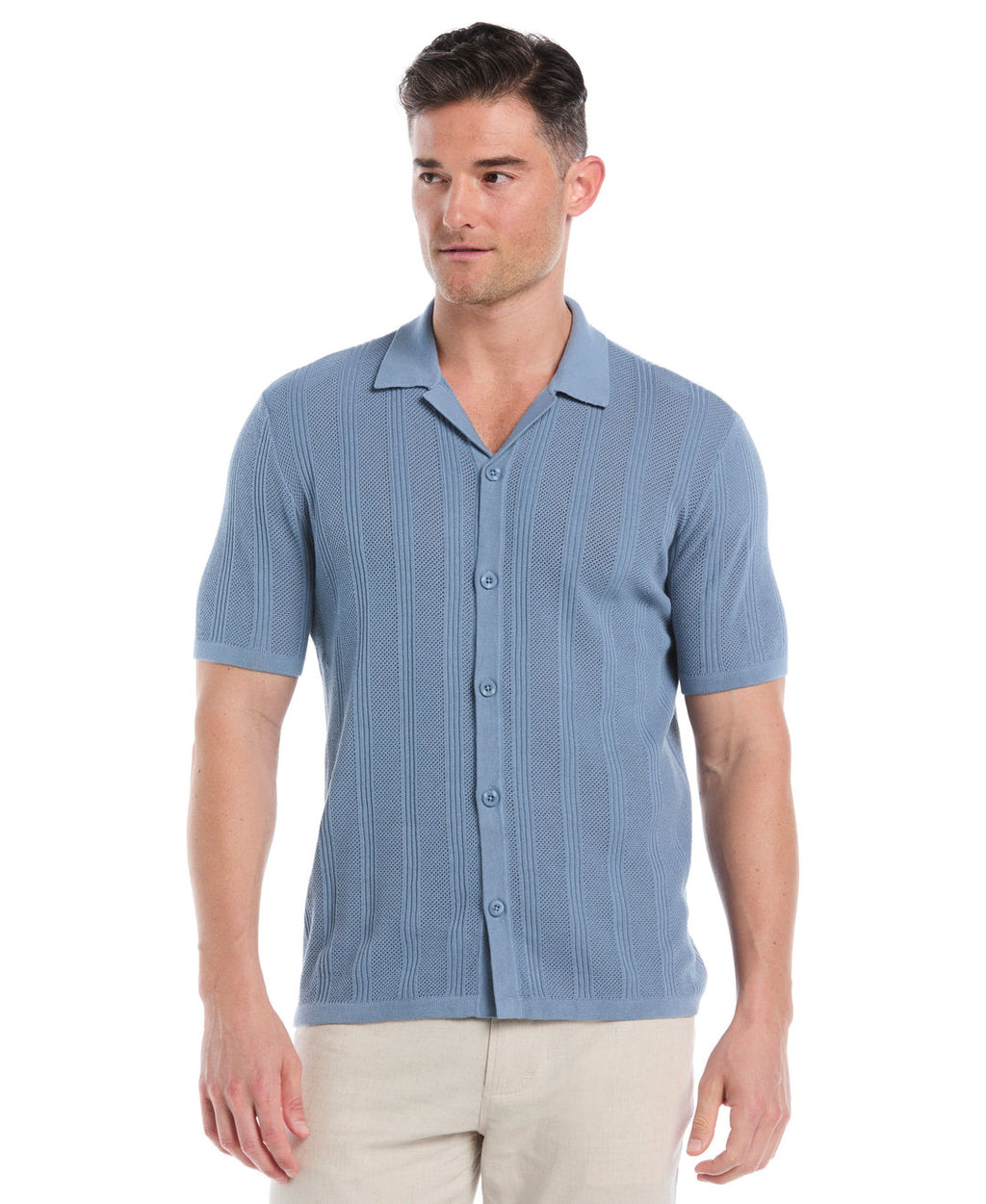 MESH STRIPE SHORT SLEEVE SWEATER