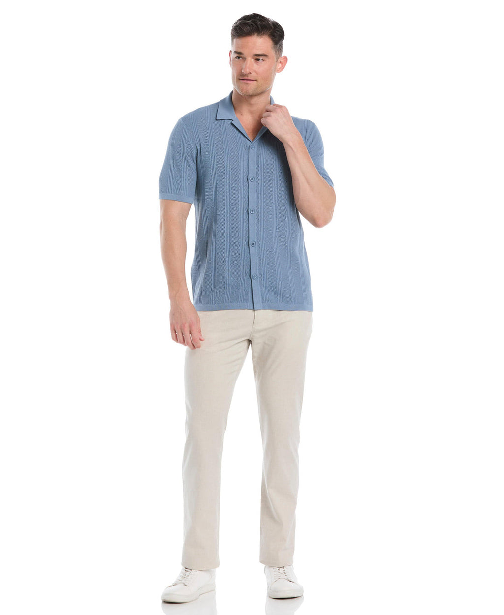 MESH STRIPE SHORT SLEEVE SWEATER