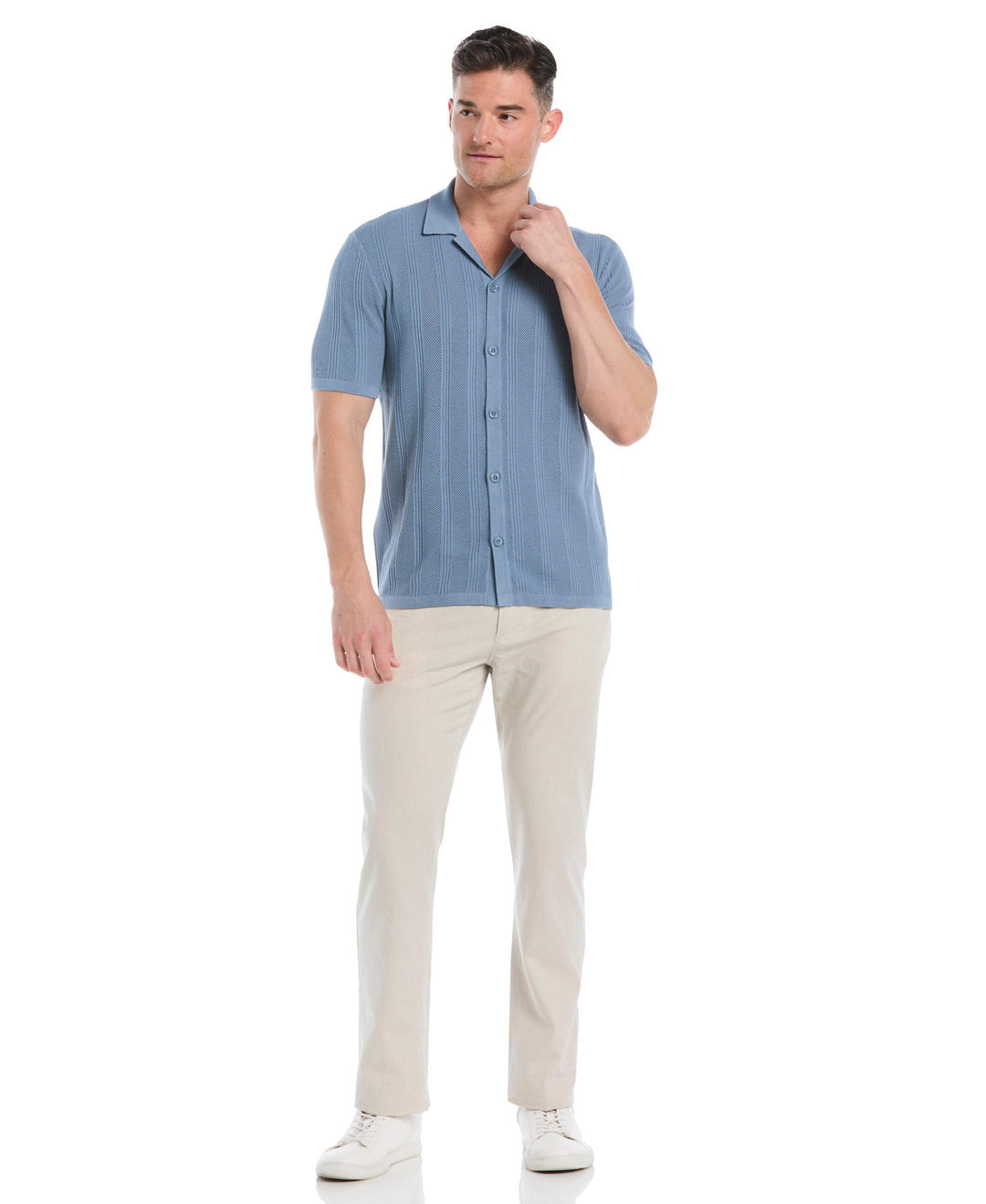 MESH STRIPE SHORT SLEEVE SWEATER