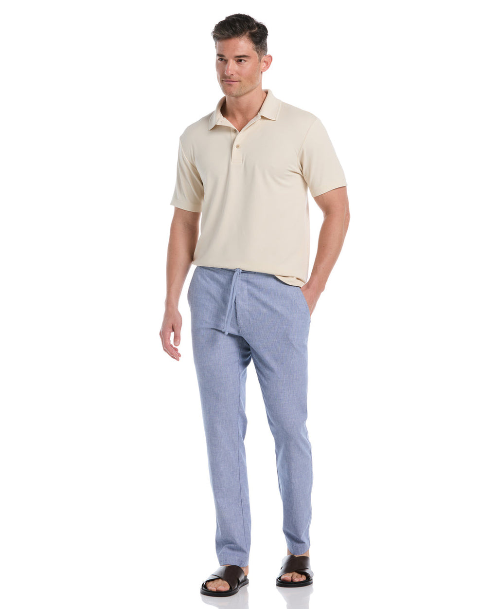 COTTON LINEN BLEND STRETCH DRAWSTRING PANT