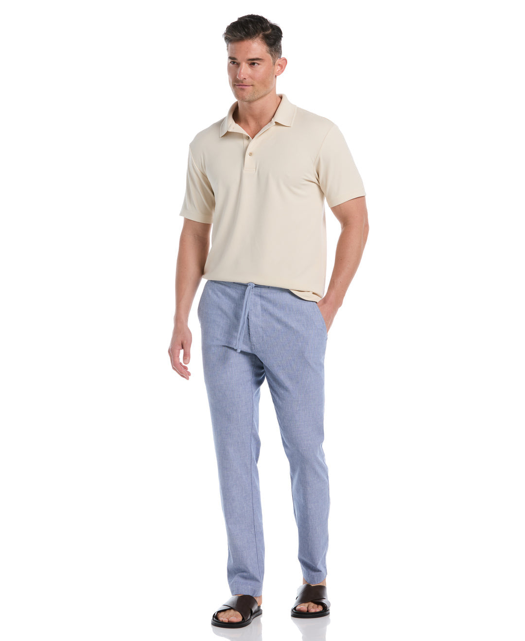 COTTON LINEN BLEND STRETCH DRAWSTRING PANT