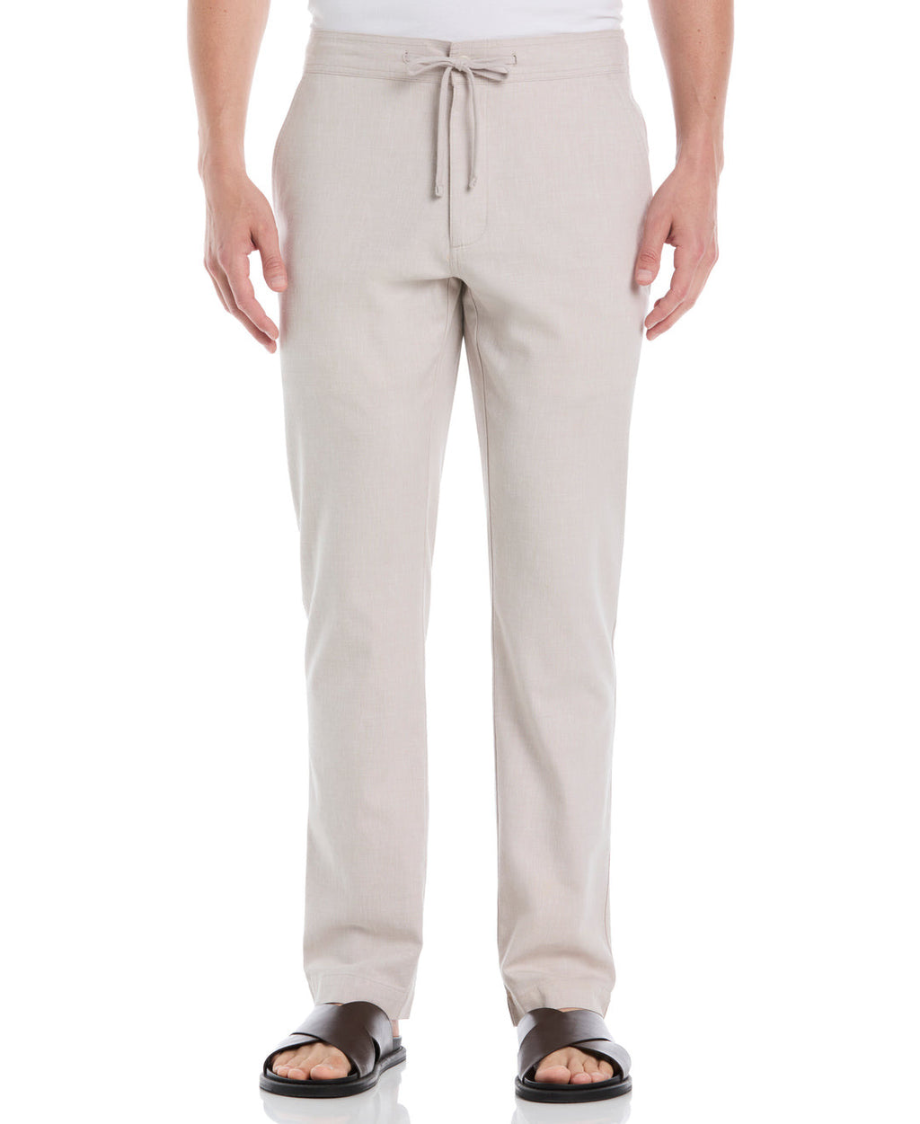COTTON LINEN BLEND STRETCH DRAWSTRING PANT